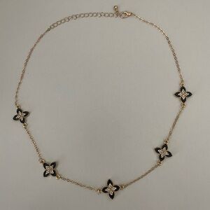 Elegant Costume Jewelry Gold and Black Floral Necklace. New, never worn!